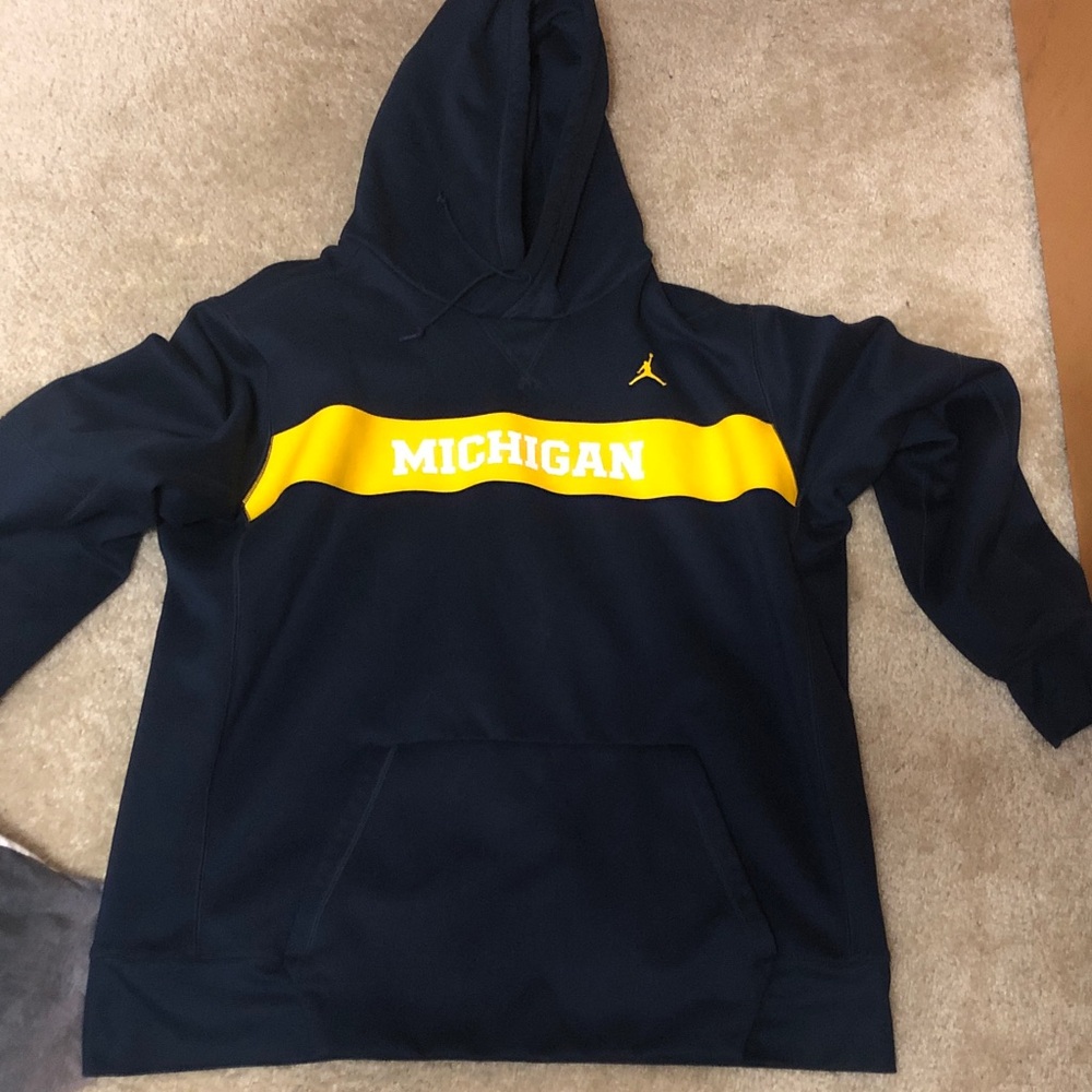 Jordan Navy Hoodie with Yellow Michigan Stripe